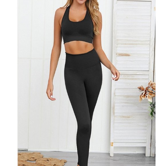 Pants - Black Seamless Workout, Yoga Two Piece Set